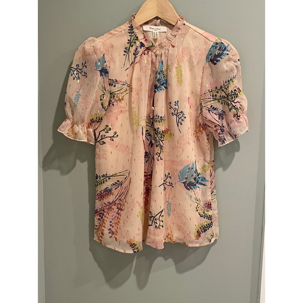 Haver & Blair‎ London Floral Ruffle Neck Blouse - Women's Size XS - Pink